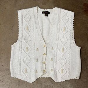 Vintage LizSport Cream Cable Knit Linen Cotton Sweater Vest 1990’s Cottagecore